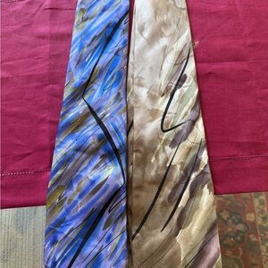 J. Garcia Blue and Brown Silk Abstract Design Ties